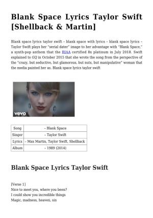 Blank Space Lyrics Taylor Swift [Shellback & Martin]