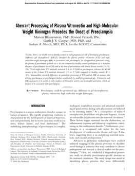 Aberrant Processing of Plasma Vitronectin and High