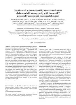 Unenhanced Areas Revealed by Contrast-Enhanced Abdominal Ultrasonography with Sonazoidtm Potentially Correspond to Colorectal Cancer