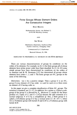 Finite Groups Whose Element Orders Are Consecutive Integers
