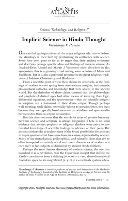 Implicit Science in Hindu Thought Varadaraja V