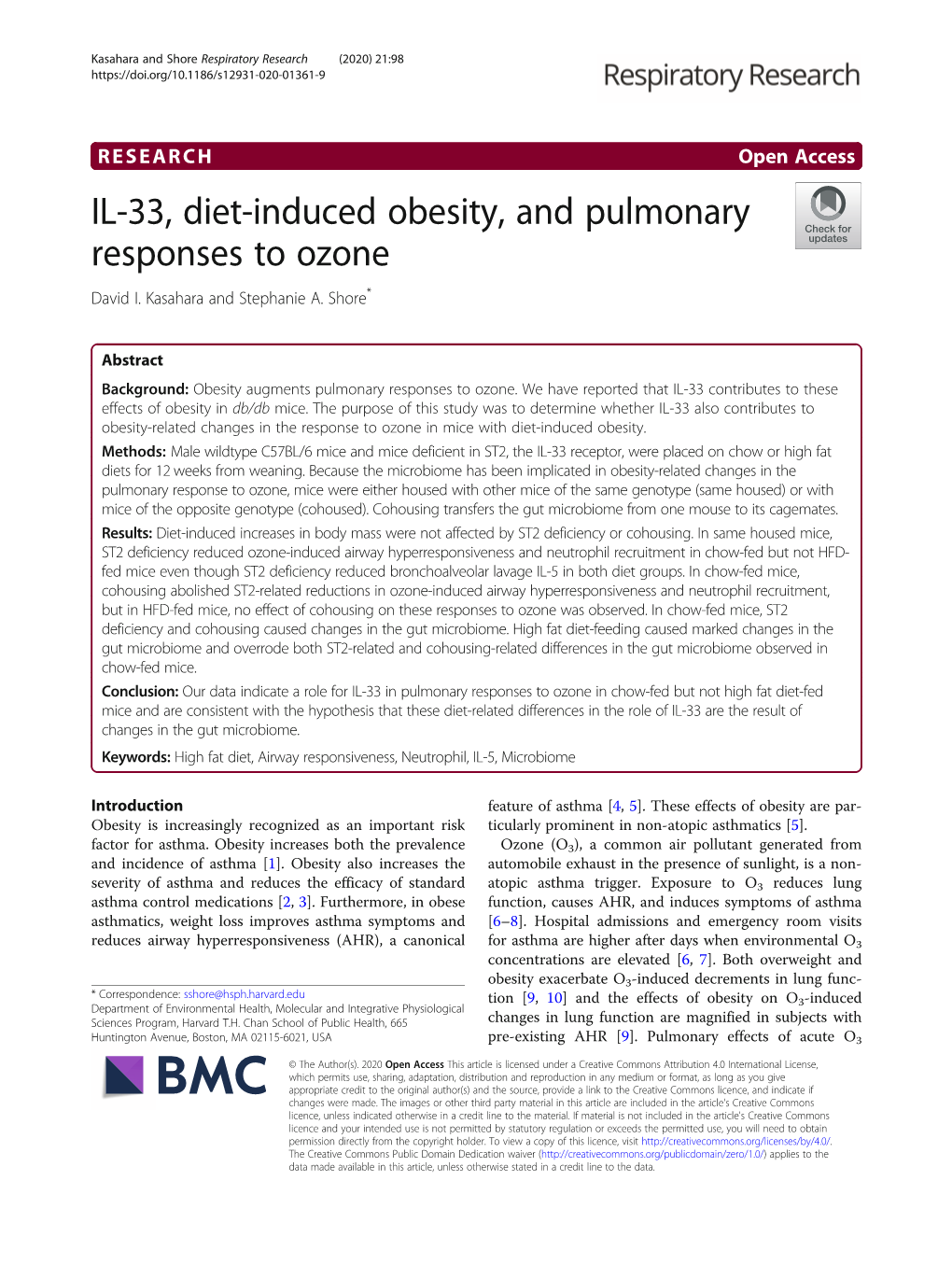 IL-33, Diet-Induced Obesity, and Pulmonary Responses to Ozone David I