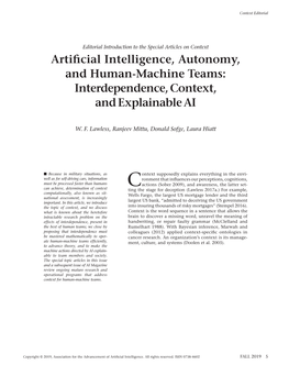 Artificial Intelligence, Autonomy, and Human-Machine Teams: Interdependence, Context, and Explainable AI