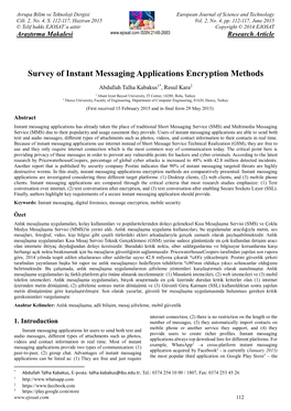Survey of Instant Messaging Applications Encryption Methods