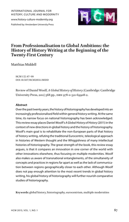 From Professionalisation to Global Ambitions: the History of History Writing at the Beginning of the Twenty-First Century