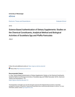 Science Based Authentication of Dietary Supplements