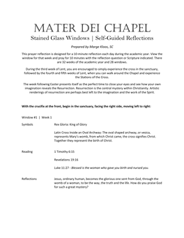 Mater Dei Chapel Stained Glass Windows | Self-Guided Reflections Prepared by Marge Kloos, SC