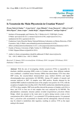 Is Yessotoxin the Main Phycotoxin in Croatian Waters?