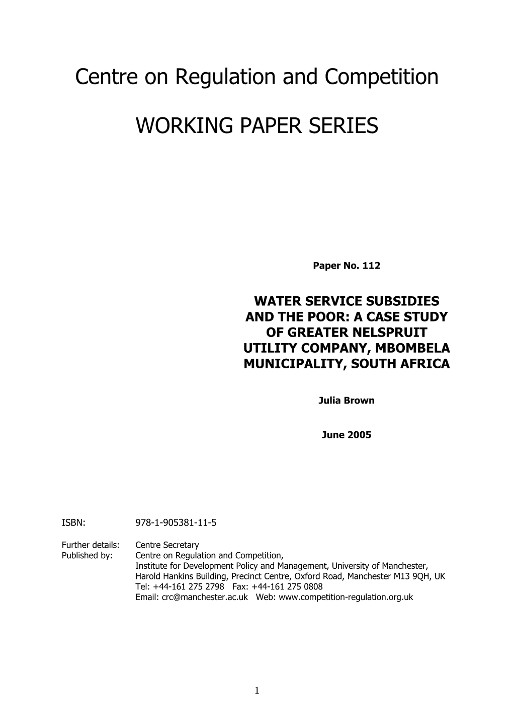 Water Service Subsidies and the Poor: a Case Study