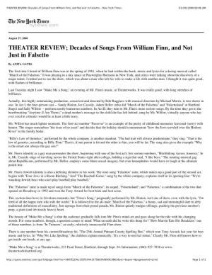THEATER REVIEW; Decades of Songs from William Finn, and Not Just in Falsetto - New York Times 01/09/2008 09:06 AM