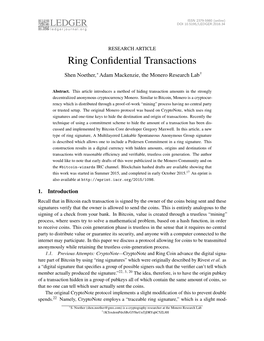 Ring Confidential Transactions
