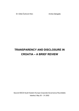 Transparency and Disclosure in Croatia – a Brief Review