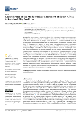 Groundwater of the Modder River Catchment of South Africa: a Sustainability Prediction
