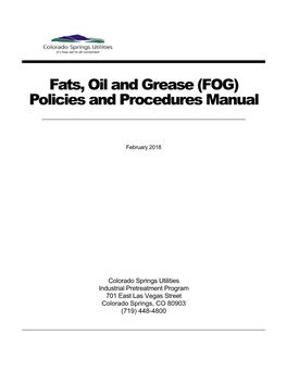 Fats, Oil and Grease (FOG) Policies and Procedures Manual