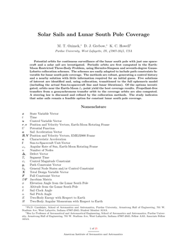 Solar Sails and Lunar South Pole Coverage