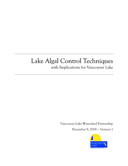 Lake Algal Control Techniques with Implications for Vancouver Lake