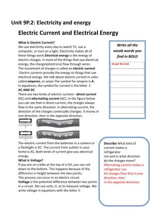 Electric Current and Electrical Energy