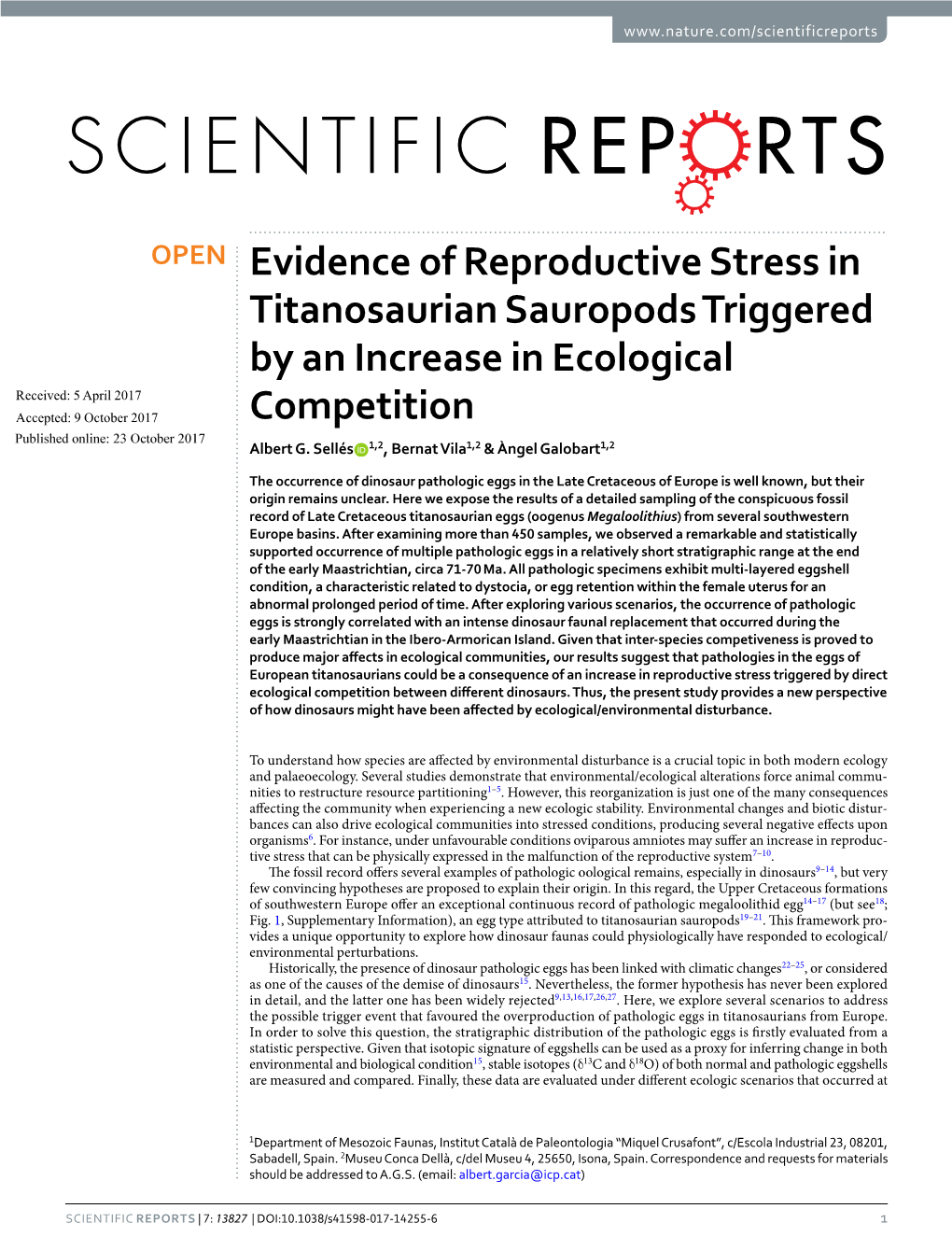 Evidence of Reproductive Stress in Titanosaurian