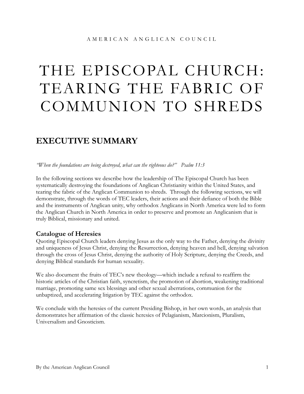 The Episcopal Church: Tearing the Fabric of Communion to Shreds