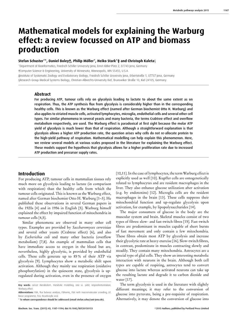 Mathematical Models for Explaining the Warburg Effect: a Review Focussed on ATP and Biomass Production