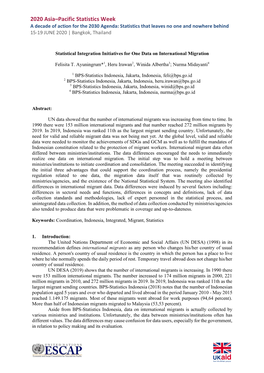 Statistical Integration Initiatives for One Data on International Migration