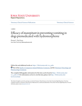 Efficacy of Maropitant in Preventing Vomiting in Dogs Premedicated with Hydromorphone Bonnie L