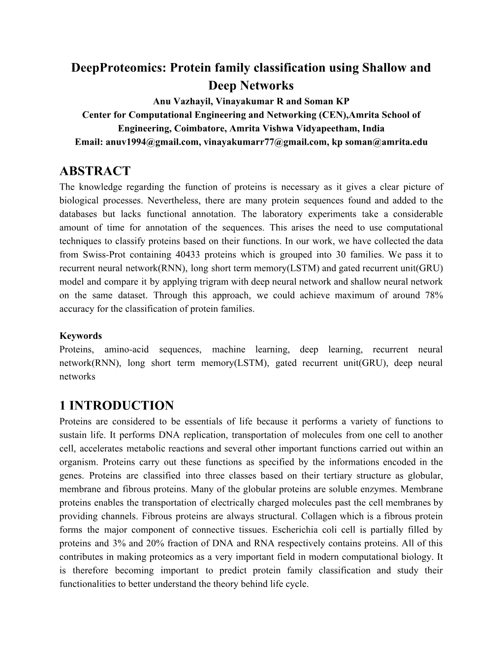 Protein Family Classification Using Shallow and Deep Networks ABSTRACT 1 INTRODUCTION