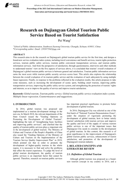 Research on Dujiangyan Global Tourism Public Service Based on Tourist Satisfaction Pei Wang1