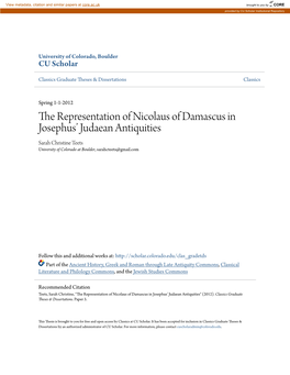 The Representation of Nicolaus of Damascus in Josephus' Judaean Antiquities
