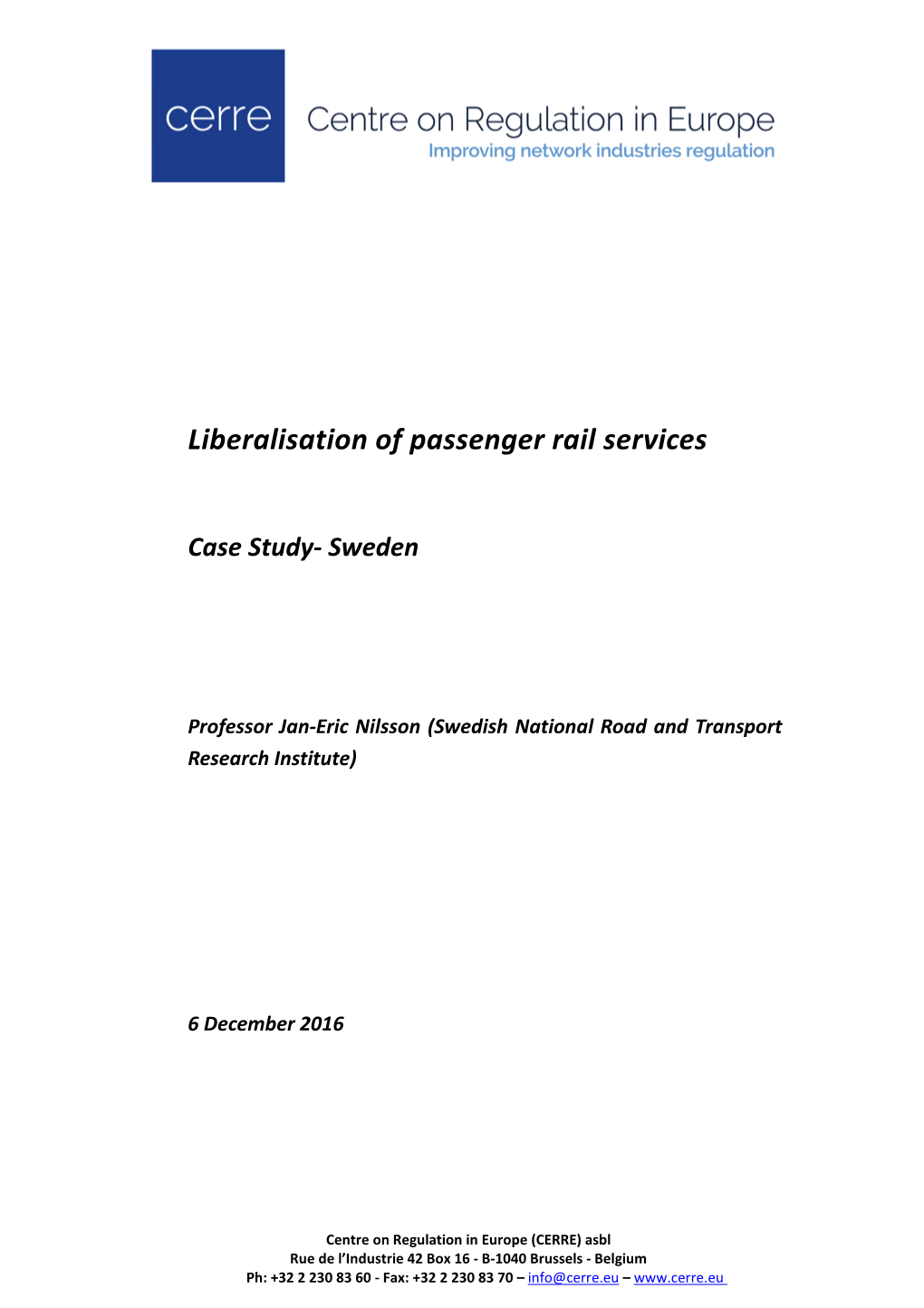 Sweden | Liberalisation of Passenger Rail Services