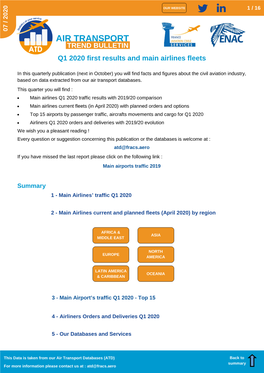 AIR TRANSPORT TREND BULLETIN Q1 2020 First Results and Main Airlines Fleets