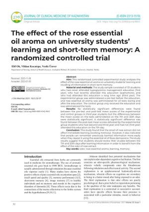 The Effect of the Rose Essential Oil Aroma on University Students’ Learning and Short-Term Memory: a Randomized Controlled Trial