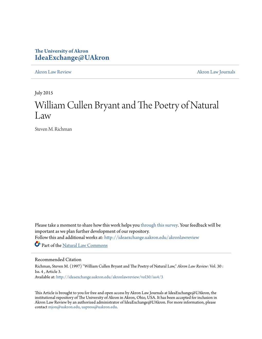 William Cullen Bryant and the Poetry of Natural Law