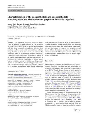 Characterization of the Zooxanthellate and Azooxanthellate Morphotypes of the Mediterranean Gorgonian Eunicella Singularis