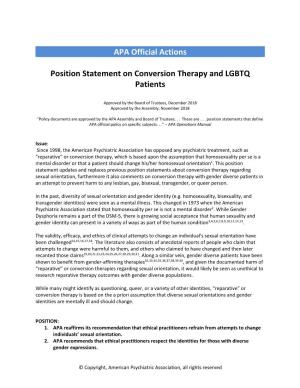 Position Statement on Conversion Therapy and LGBTQ Patients