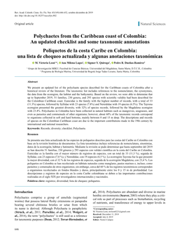 Polychaetes from the Caribbean Coast of Colombia: an Updated Checklist