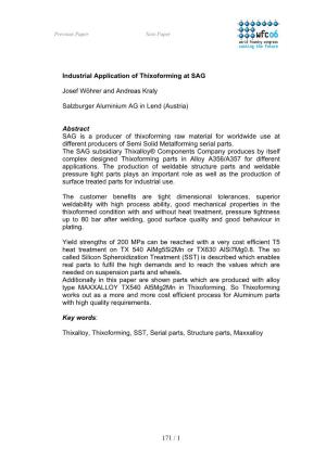 171 / 1 Industrial Application of Thixoforming at SAG Josef Wöhrer