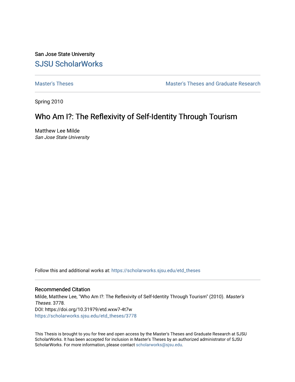 The Reflexivity of Self-Identity Through Tourism