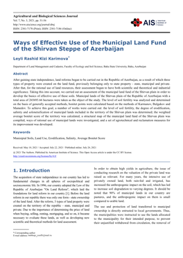Ways of Effective Use of the Municipal Land Fund of the Shirvan Steppe of Azerbaijan