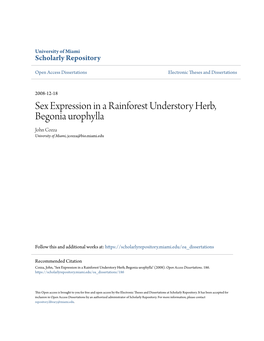 Sex Expression in a Rainforest Understory Herb, Begonia Urophylla John Cozza University of Miami, Jcozza@Bio.Miami.Edu