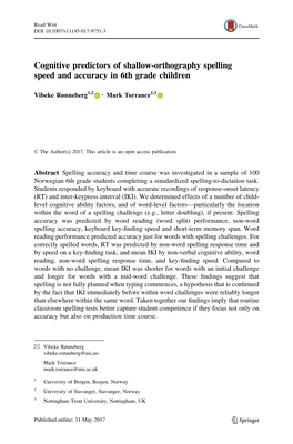 Cognitive Predictors of Shallow-Orthography Spelling Speed and Accuracy in 6Th Grade Children