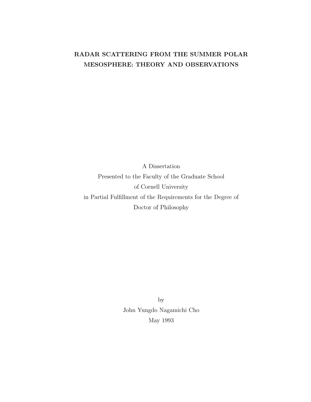 Radar Scattering from the Summer Polar Mesosphere: Theory and Observations