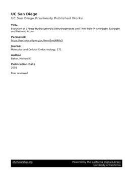 Evolution of 17Beta-Hydroxysteroid Dehydrogenases and Their Role in Androgen, Estrogen and Retinoid Action