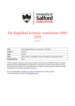 The Englished Sciascia: Translations 1960 2010