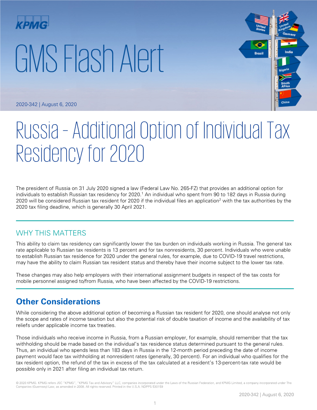 GMS Flash Alert 2020-342 Russia – Additional Option Of