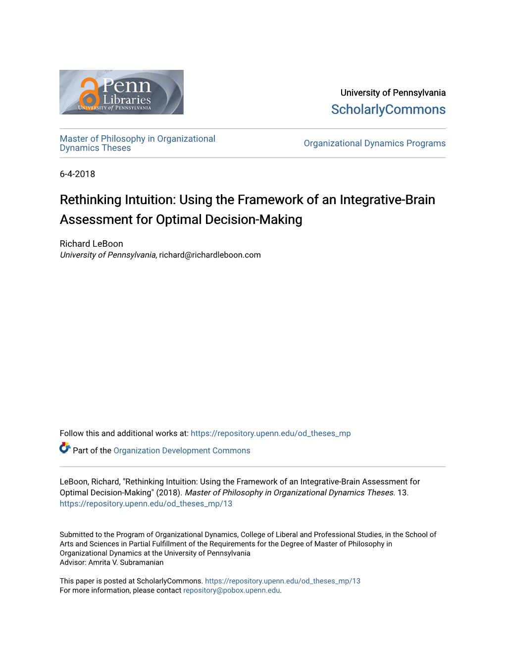 Rethinking Intuition: Using the Framework of an Integrative-Brain Assessment for Optimal Decision-Making