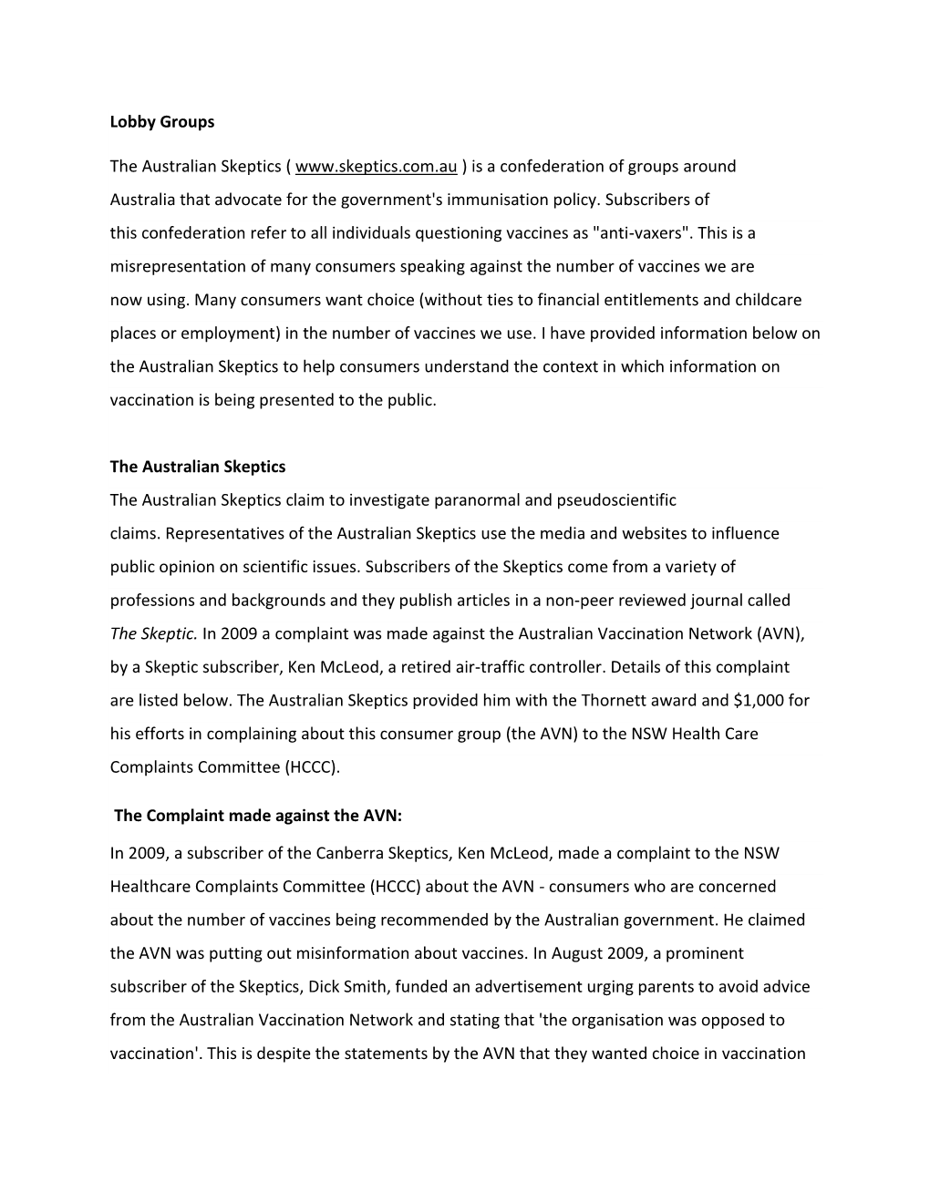 Lobby Groups the Australian Skeptics