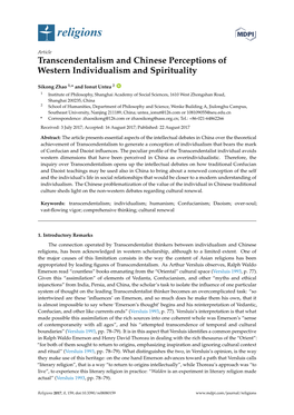 Transcendentalism and Chinese Perceptions of Western Individualism and Spirituality