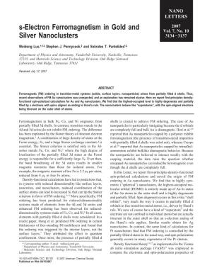 S-Electron Ferromagnetism in Gold and Silver Nanoclusters