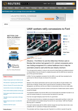 UAW Workers Ratify Concessions to Ford